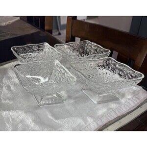 Vintage Indiana Glass Daisy and Button Footed Berry Bowls - Set of 4 Square